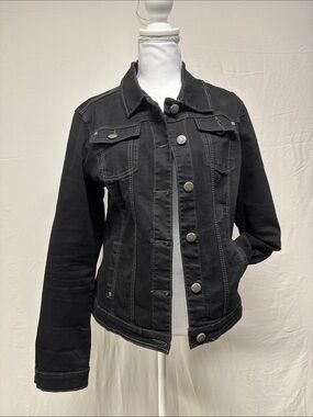 Women's Black Denim Jacket with Button Front